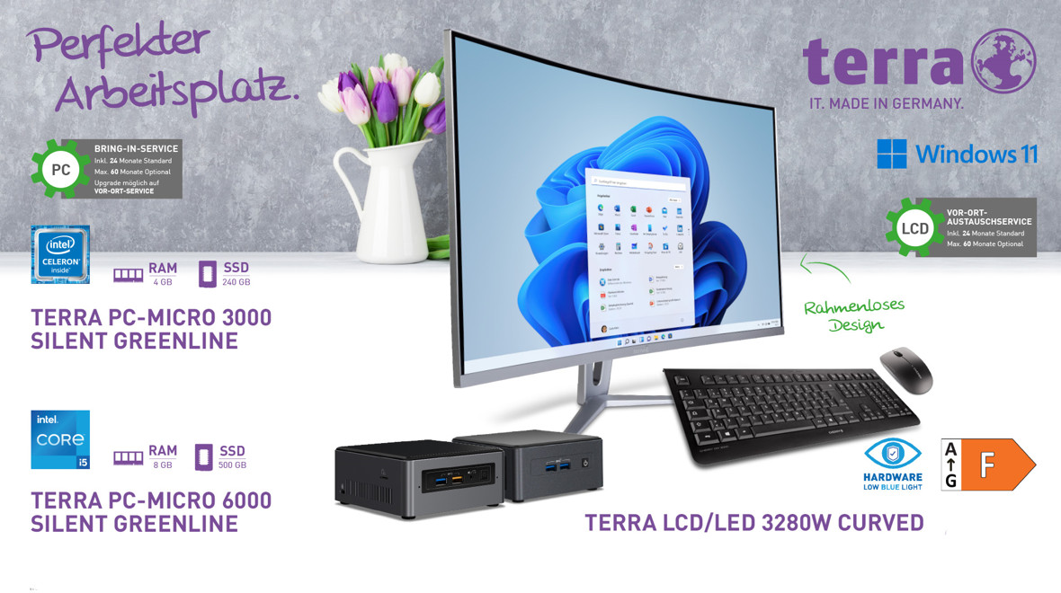 Die TERRA PCs der Micro Serie sind klein, handlich und bieten Anwendern dennoch die erforderliche Performance, die für ein effektives Arbeiten notwendig ist.