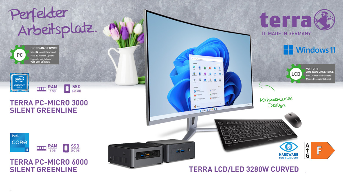 Die TERRA PCs der Micro Serie sind klein, handlich und bieten Anwendern dennoch die erforderliche Performance, die für ein effektives Arbeiten notwendig ist. Die TERRA PCs der Micro Serie sind klein, handlich und bieten Anwendern dennoch die erforderliche Performance, die für ein effektives Arbeiten notwendig ist.